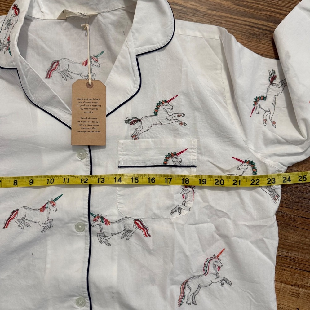 NEW Printfresh Unicorn Embroidery Pajama Set Women Medium Cloud White Cotton - Picture 7 of 8